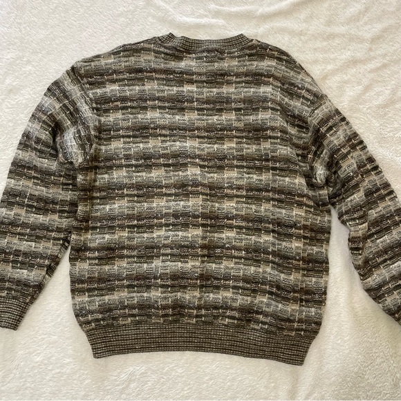 Tosani Mens Crewneck Sweater XL Vintage Beige Earth Tones Coogi Style Knitted - Picture 7 of 9